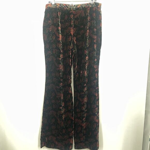 Zara Black & Red Floral Velvet Printed The Charlotte Flare Pants Size Large - Picture 9 of 10